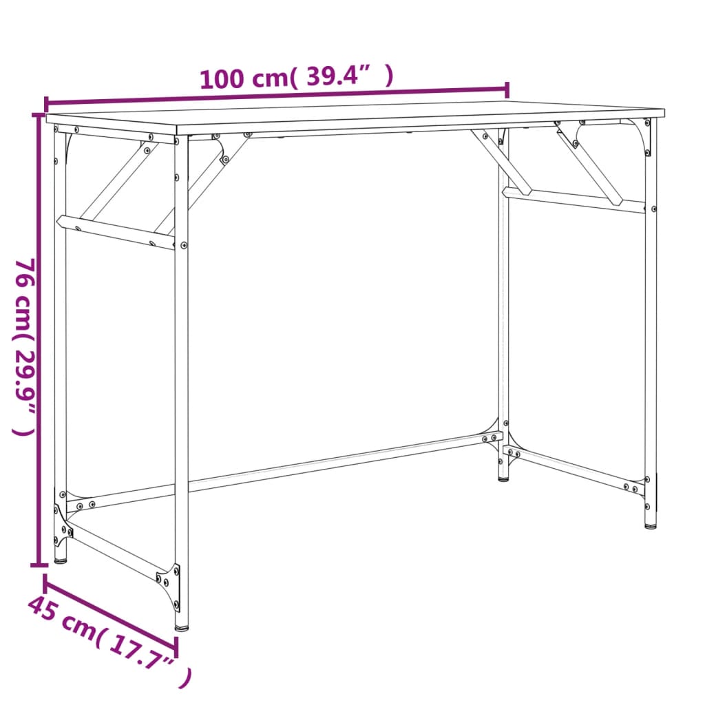 vidaXL Psací stůl kouřový dub 100 x 45 x 76 cm kompozitní dřevo a ocel