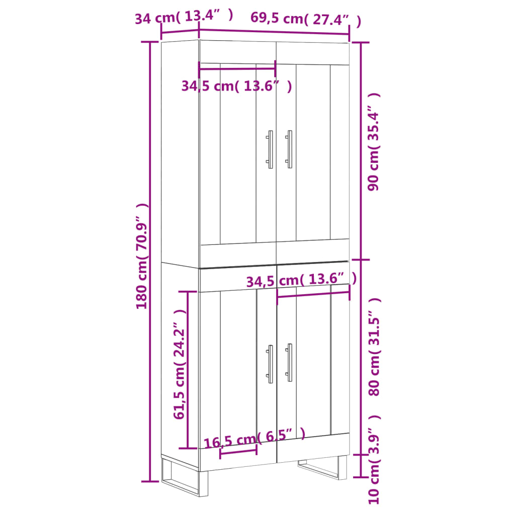 vidaXL Skříň highboard betonově šedá 69,5x34x180 cm kompozitní dřevo