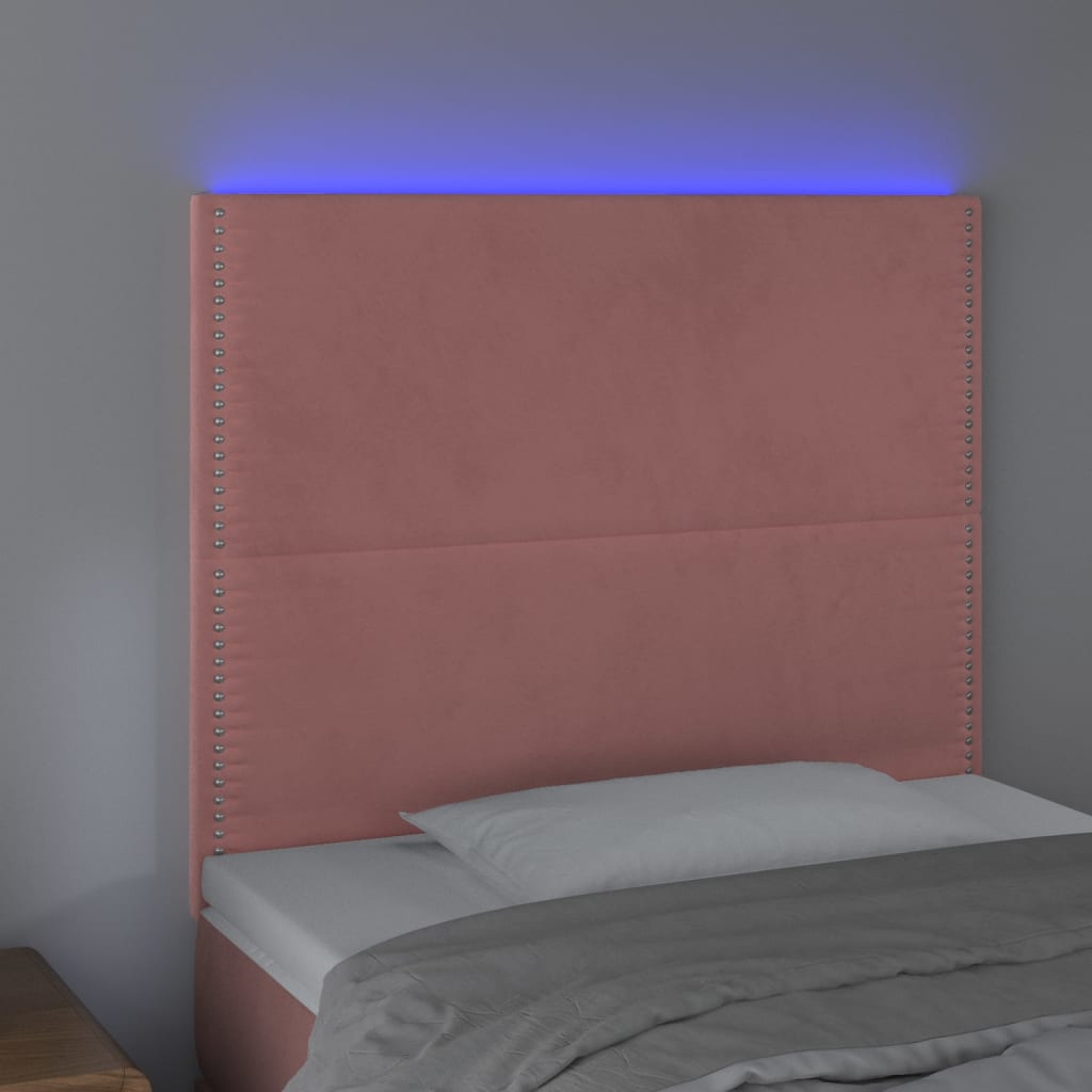 vidaXL Čelo postele s LED růžové 80x5x118/128 cm samet