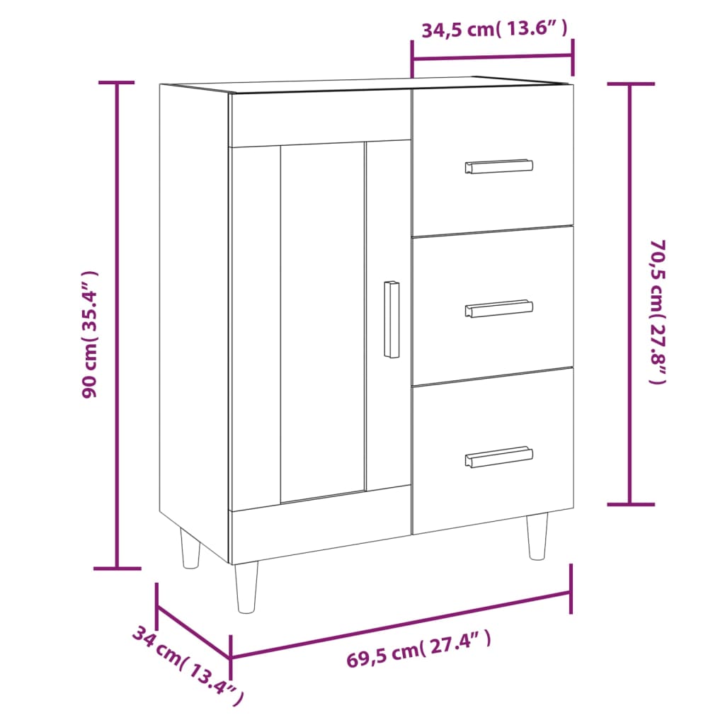 vidaXL Příborník bílý s vysokým leskem 69,5x34x90 cm kompozitní dřevo