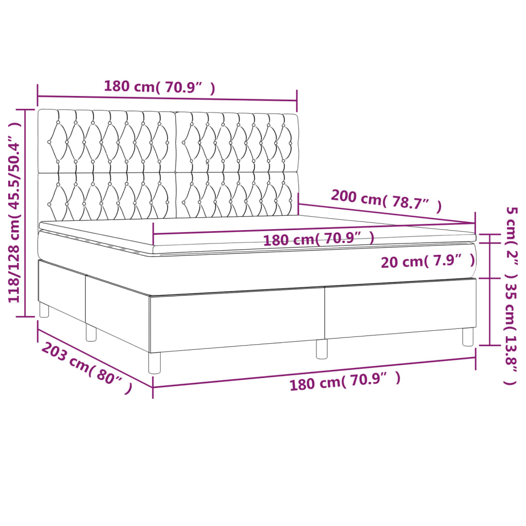 vidaXL Box spring postel s matrací a LED modrá 180x200 cm textil