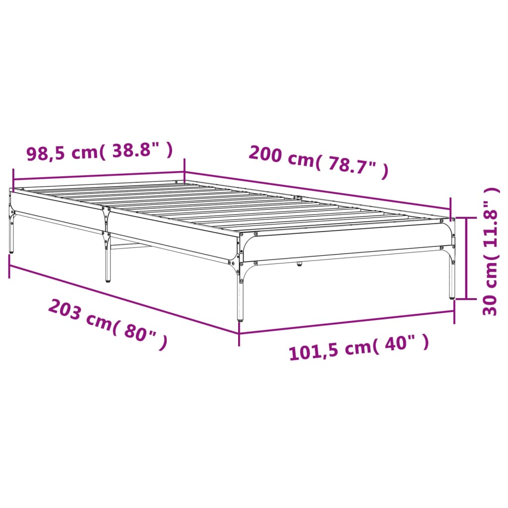 vidaXL Rám postele kouřový dub 100 x 200 cm kompozitní dřevo a kov