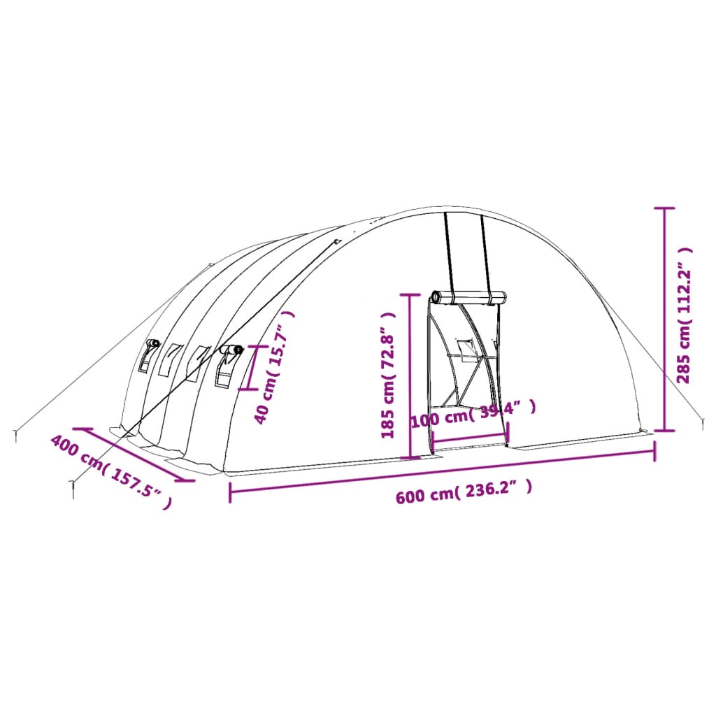 vidaXL Skleník s ocelovým rámem zelený 24 m² 6 x 4 x 2,85 m