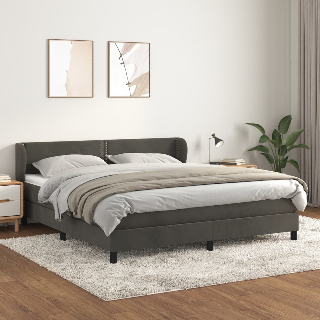 vidaXL Box spring postel s matrací tmavě šedá 160x200 cm samet