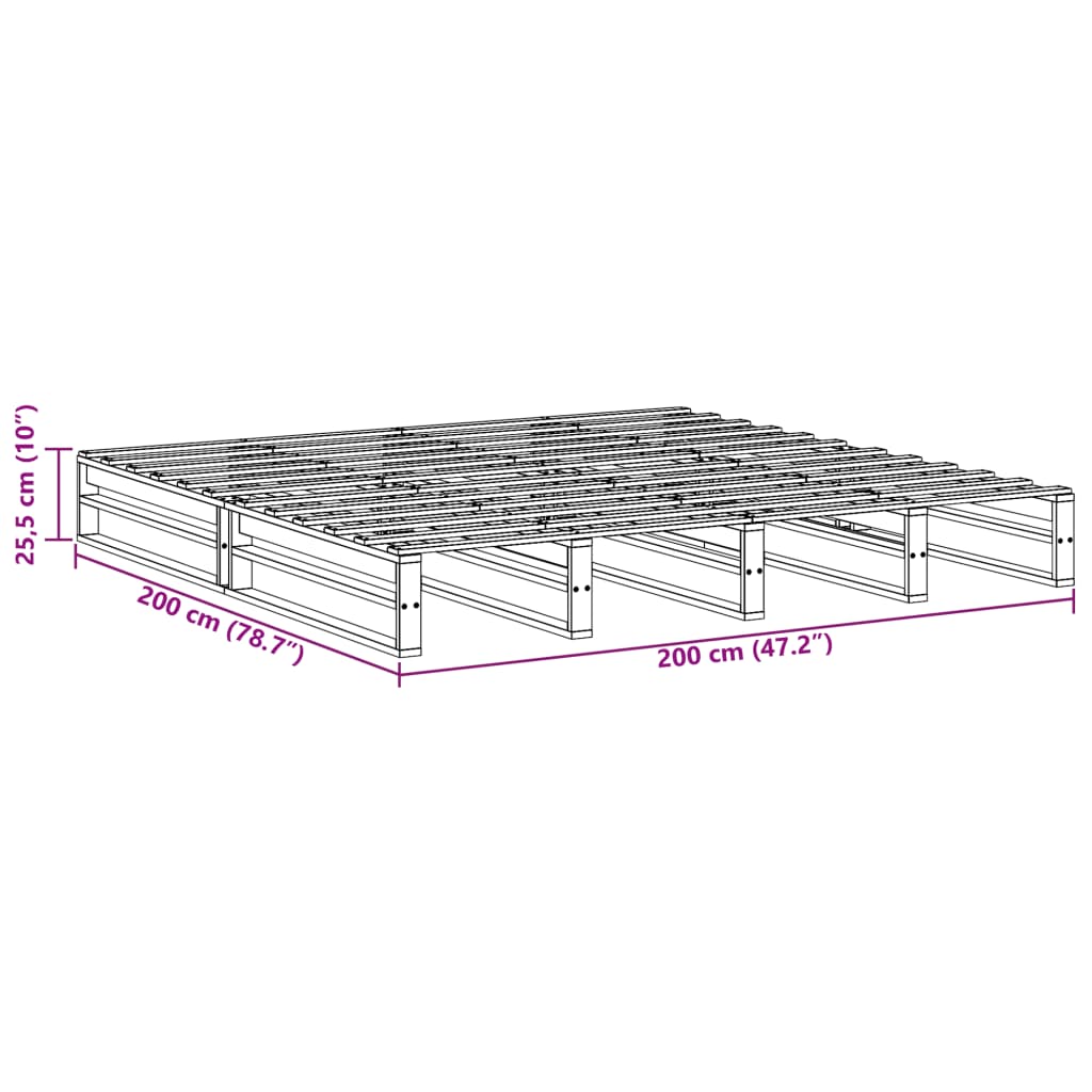 vidaXL Postel bez matrace 200 x 200 cm masivní borovice