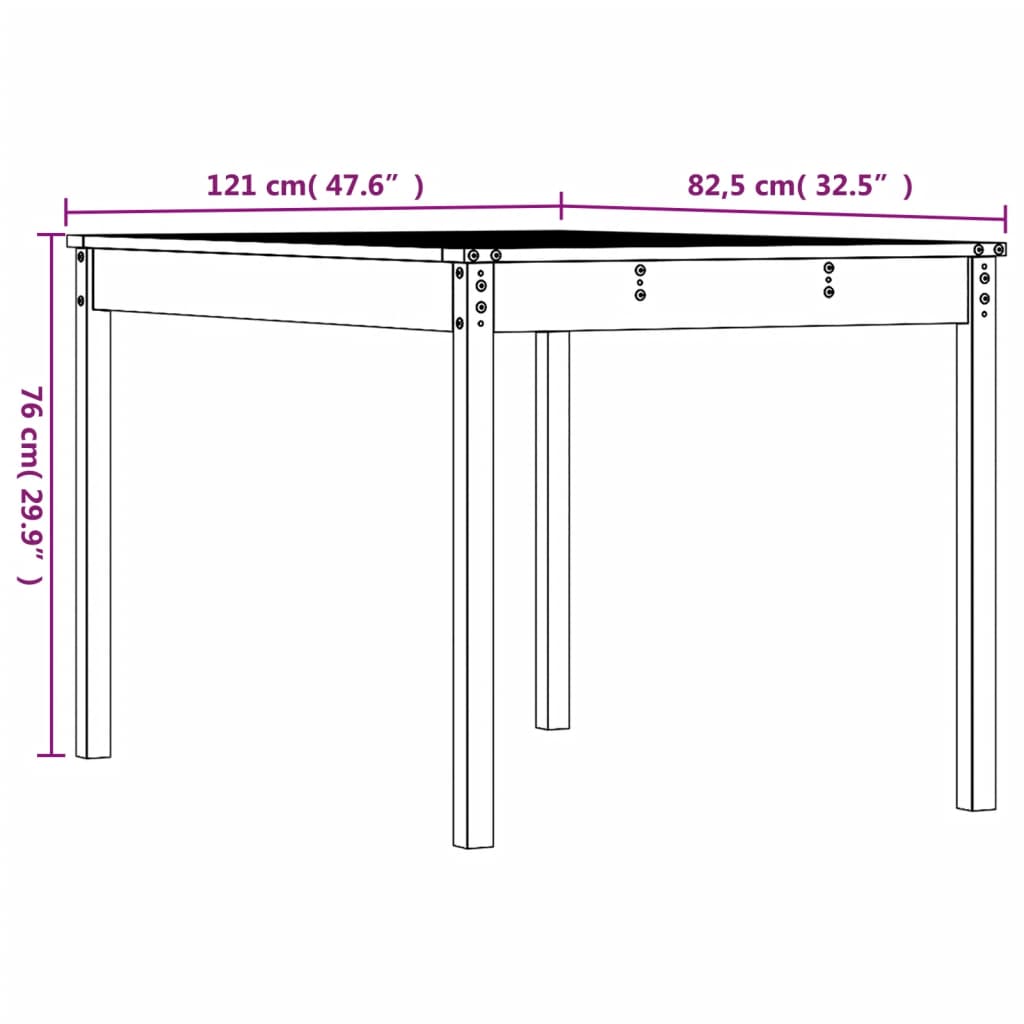 vidaXL Zahradní stůl medově hnědý 121x82,5x76 cm masivní borové dřevo