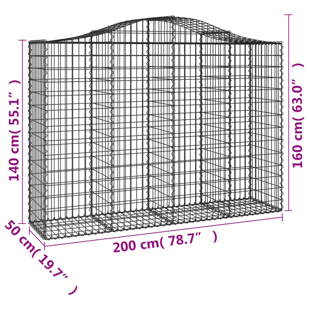 vidaXL Klenuté gabionové koše 14ks 200x50x140/160cm pozinkované železo