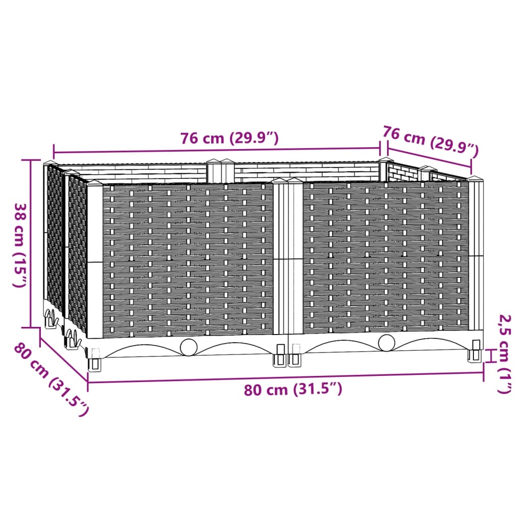 vidaXL Vyvýšený záhon 80 x 80 x 38 cm polypropylen