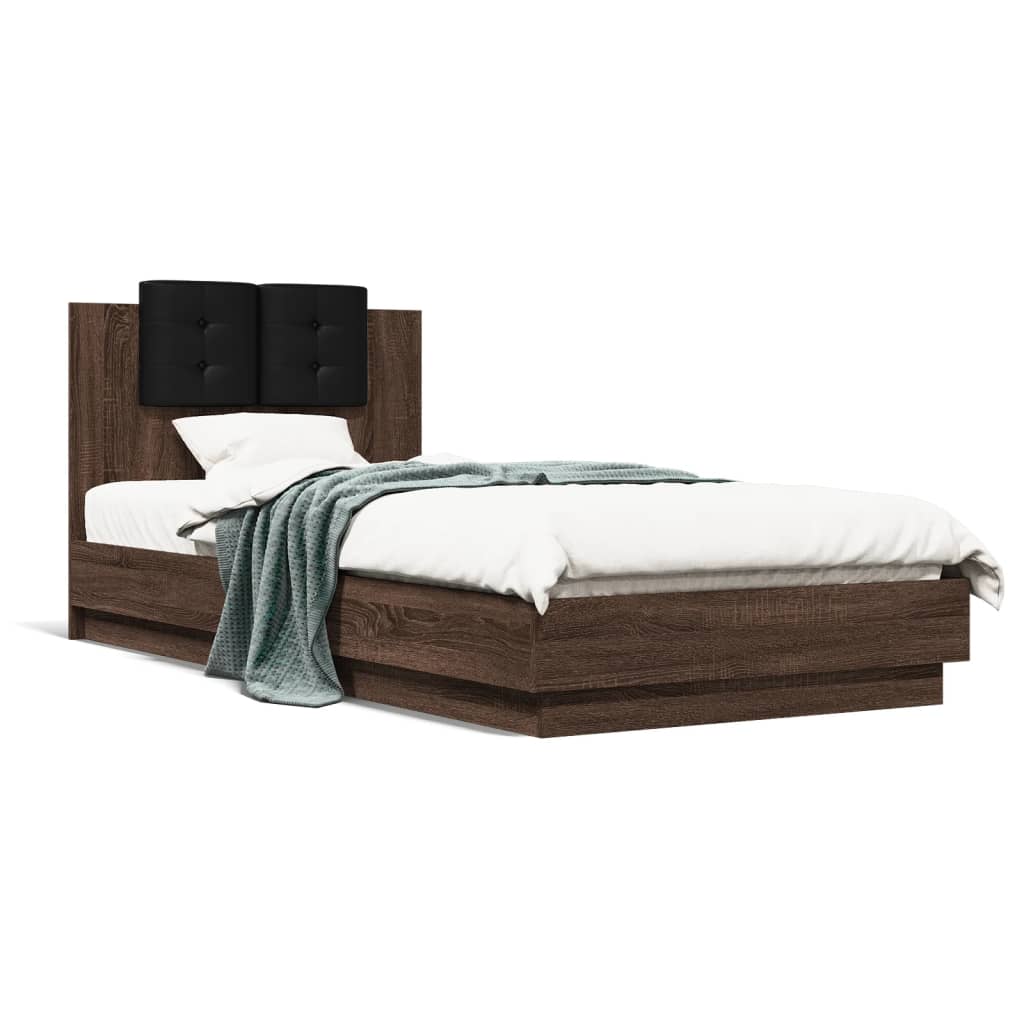 vidaXL Rám postele s čelem hnědý dub 90 x 200 cm kompozitní dřevo