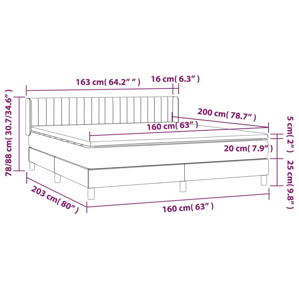 vidaXL Box spring postel s matrací tmavě modrá 160x200 cm samet