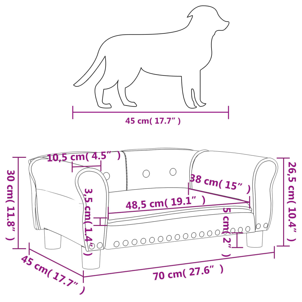 vidaXL Pelíšek pro psy hnědý 70 x 45 x 30 cm samet