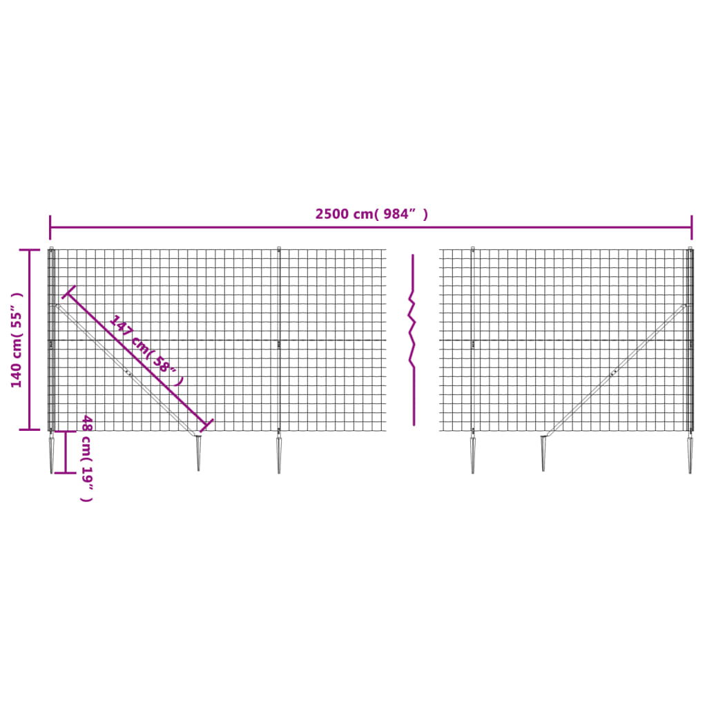 vidaXL Drátěný plot s kotevními hroty zelený 1,4 x 25 m