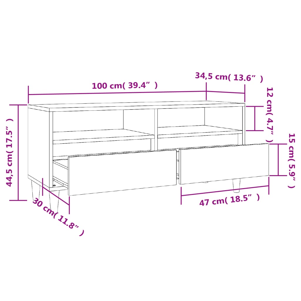 vidaXL TV skříňka betonově šedá 100 x 34,5 x 44,5 cm kompozitní dřevo