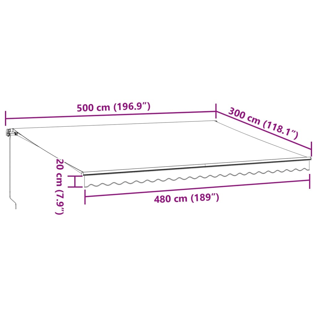 vidaXL Ručně zatahovací markýza s LED antracitová a bílá 500 x 300 cm