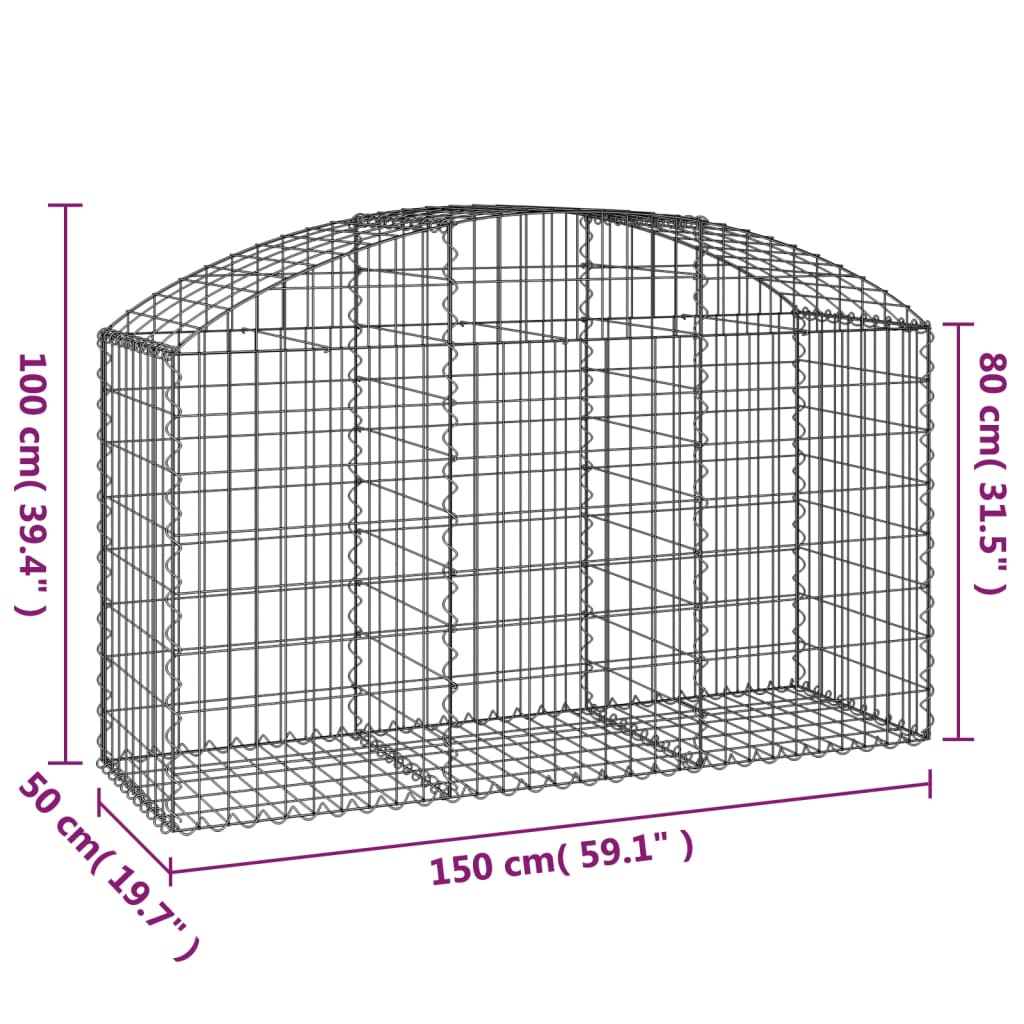 vidaXL Klenutý gabionový koš 150 x 50 x 80/100 cm pozinkované železo