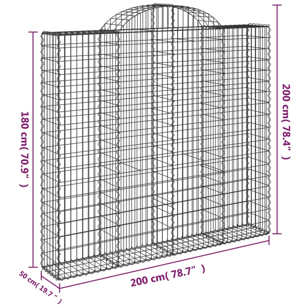 vidaXL Klenuté gabionové koše 25ks 200x50x180/200cm pozinkované železo