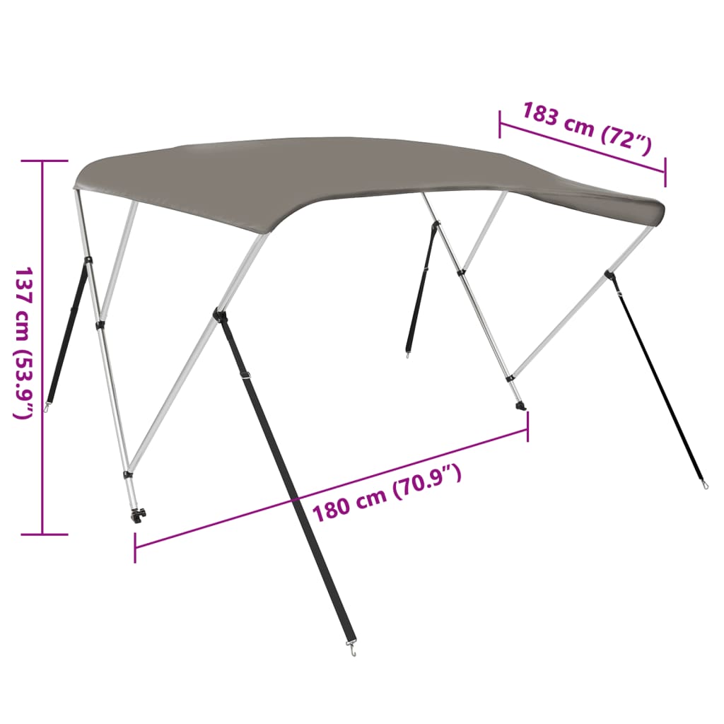 vidaXL Bimini stříška se 3 oblouky šedá 183x180x137 cm