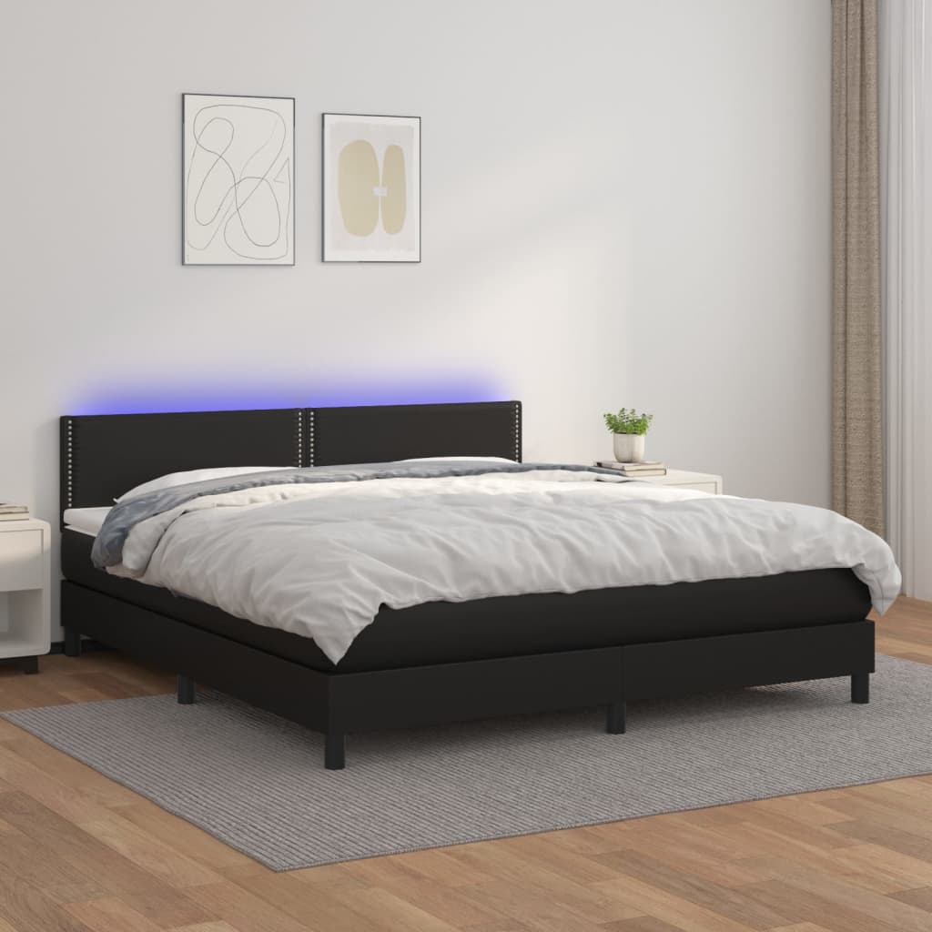 vidaXL Box spring postel s matrací a LED černá 160x200 cm umělá kůže