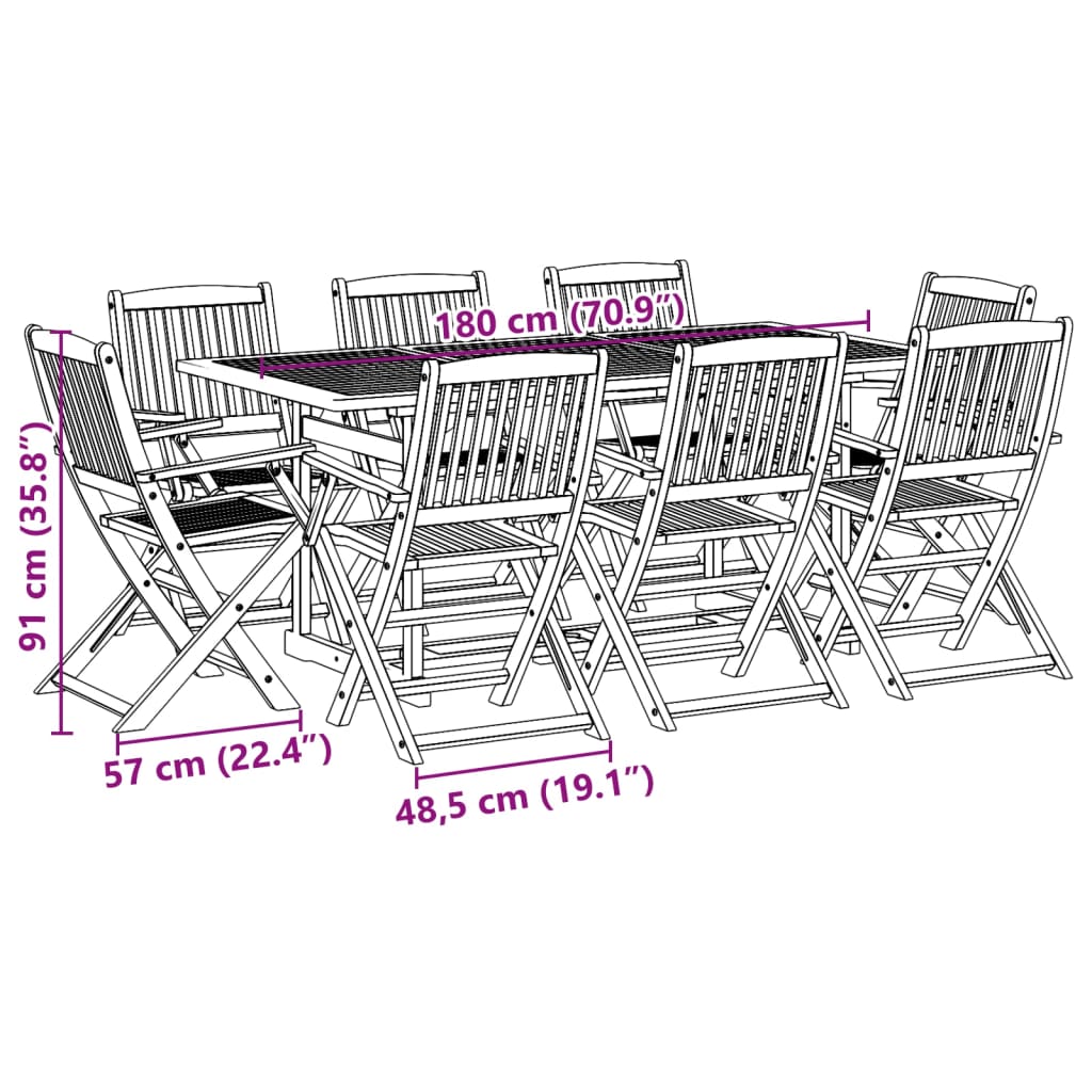 vidaXL 9dílný zahradní jídelní set 180x90x75 cm masivní akáciové dřevo