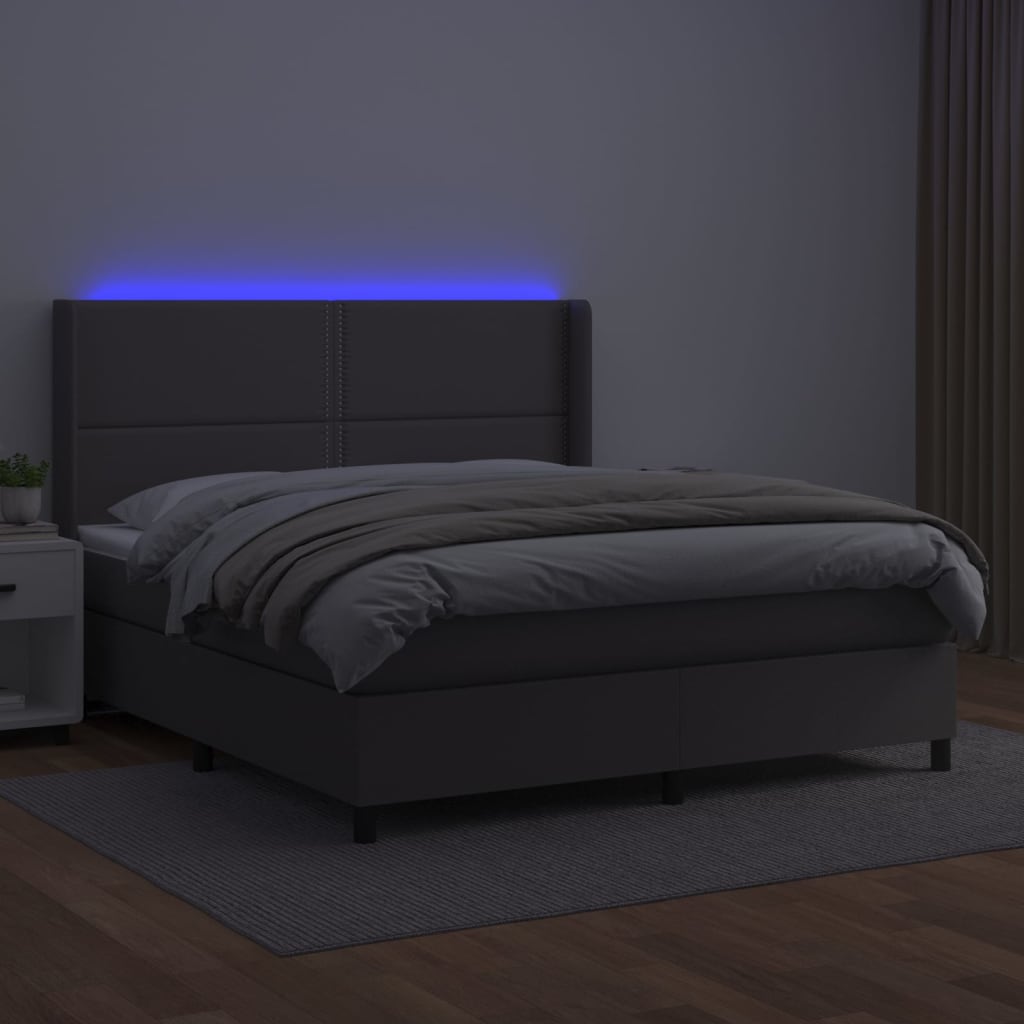 vidaXL Box spring postel s matrací a LED šedá 160x200 cm umělá kůže