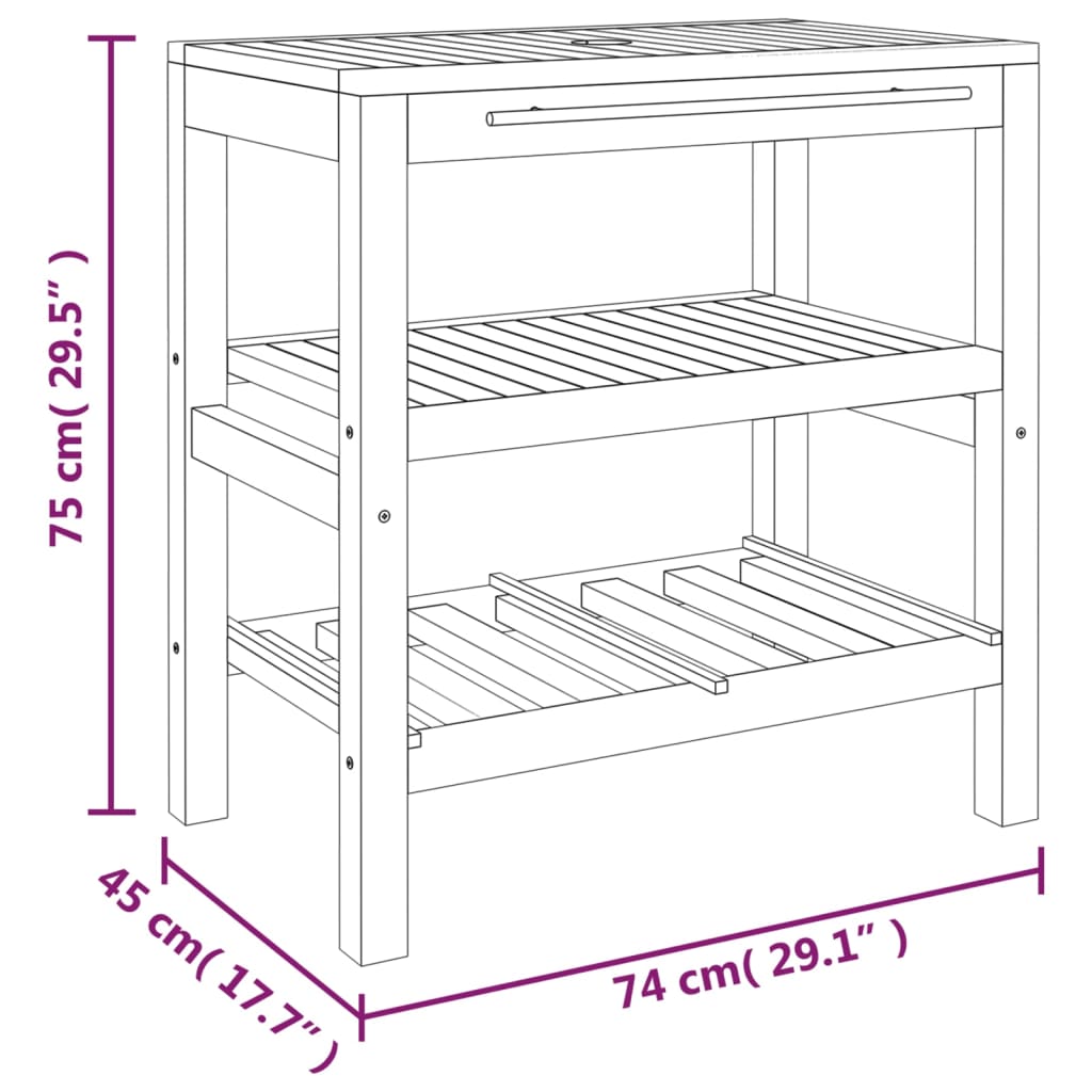 vidaXL Koupelnová skříňka se 2 policemi 74 x 45 x 75 cm masivní dřevo