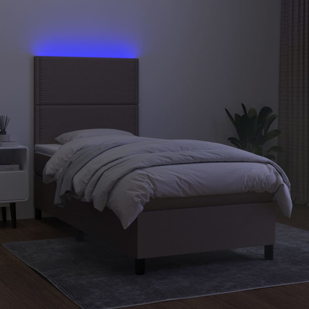 vidaXL Box spring postel s matrací a LED taupe 100x200 cm textil