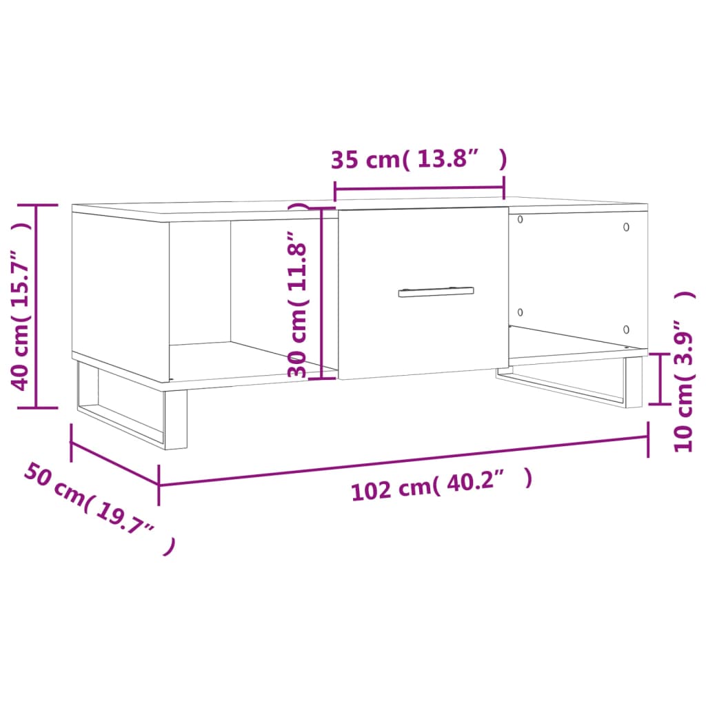 vidaXL Konferenční stolek bílý s leskem 102x50x40 cm kompozitní dřevo