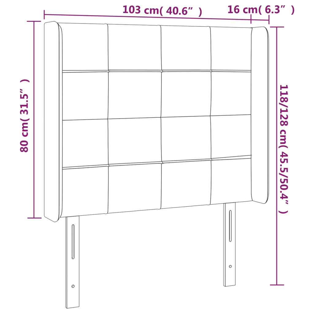 vidaXL Čelo postele s LED černé 103 x 16 x 118/128 cm textil