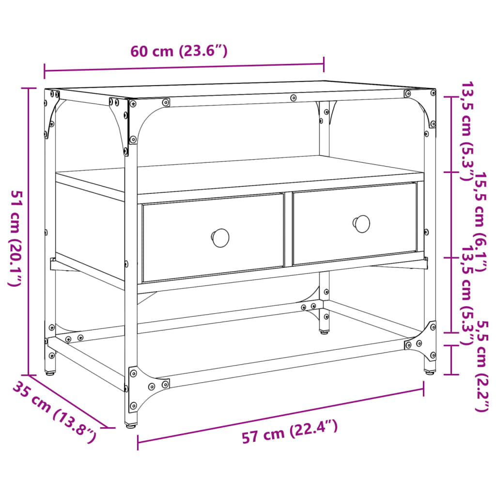 vidaXL TV skříňka se skleněnou deskou šedá sonoma 60x35x51 cm kompozit