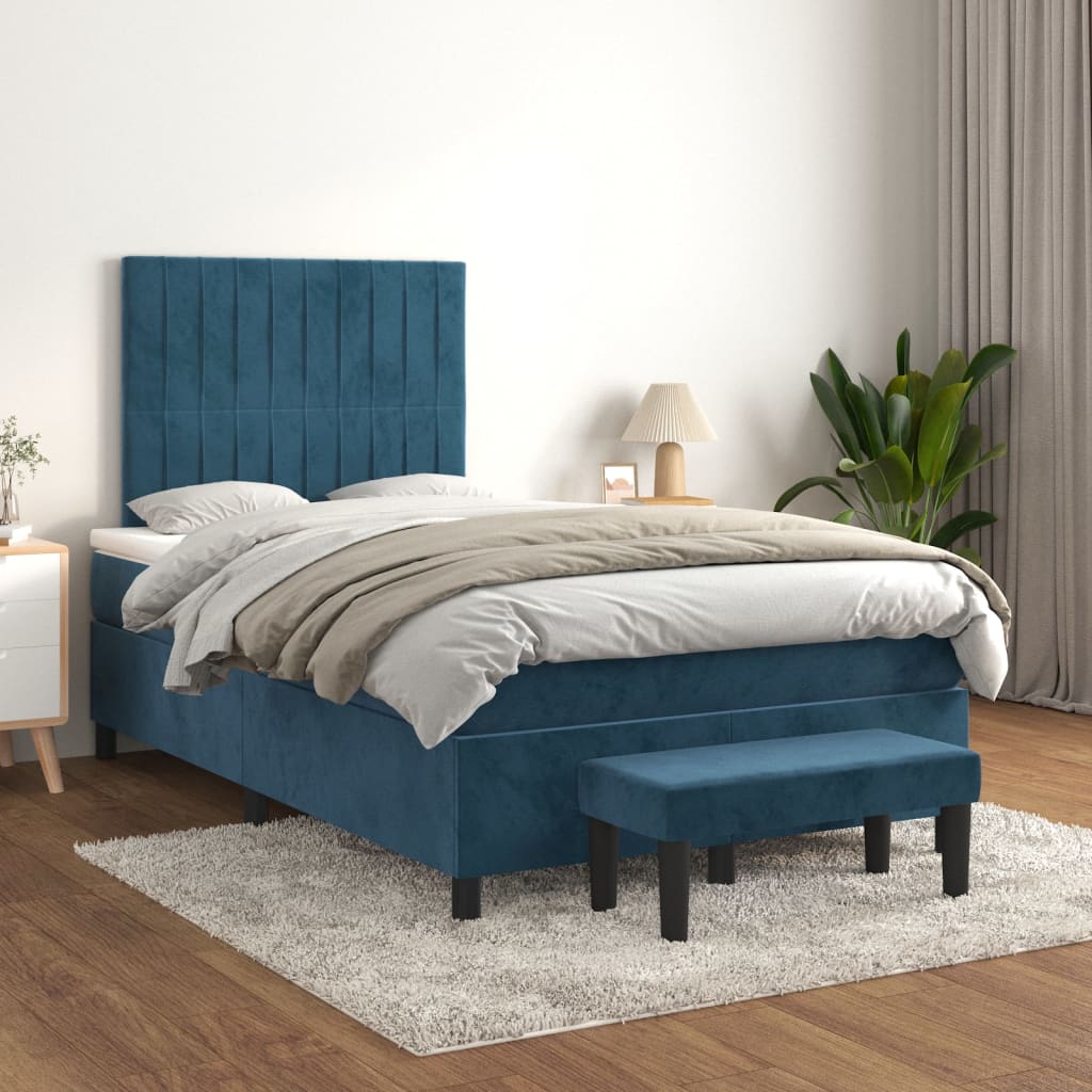 vidaXL Box spring postel s matrací tmavě modrá 120 x 200 cm samet