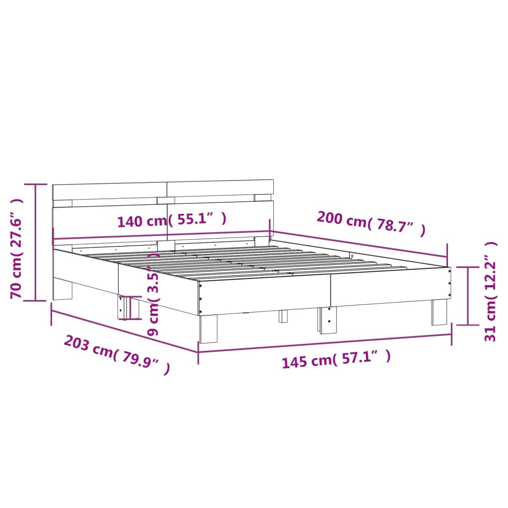 vidaXL Rám postele s čelem betonově šedý 140 x 200 cm kompozitní dřevo