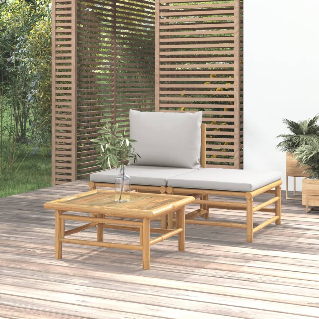 vidaXL 3dílná zahradní sedací souprava světle šedé podušky bambus