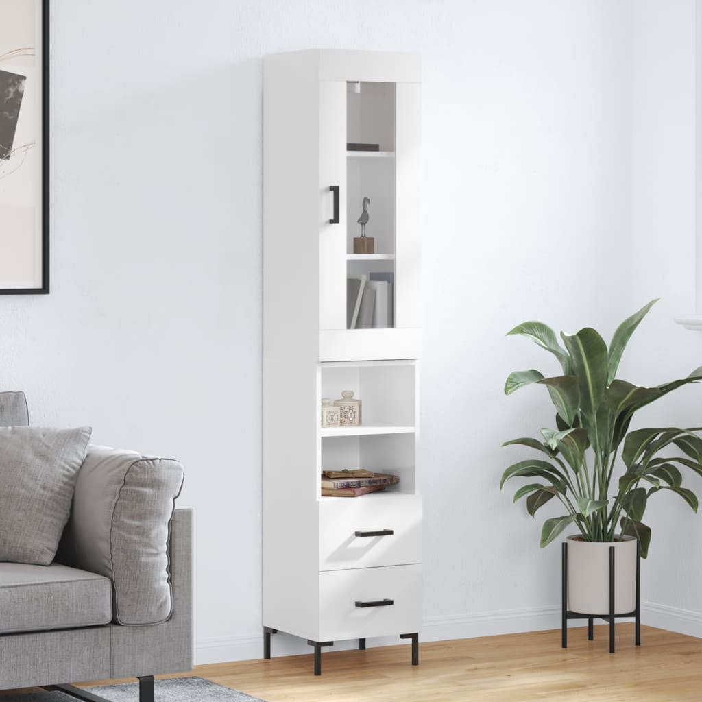 vidaXL Skříň highboard bílá s vysokým leskem 34,5x34x180 cm kompozit