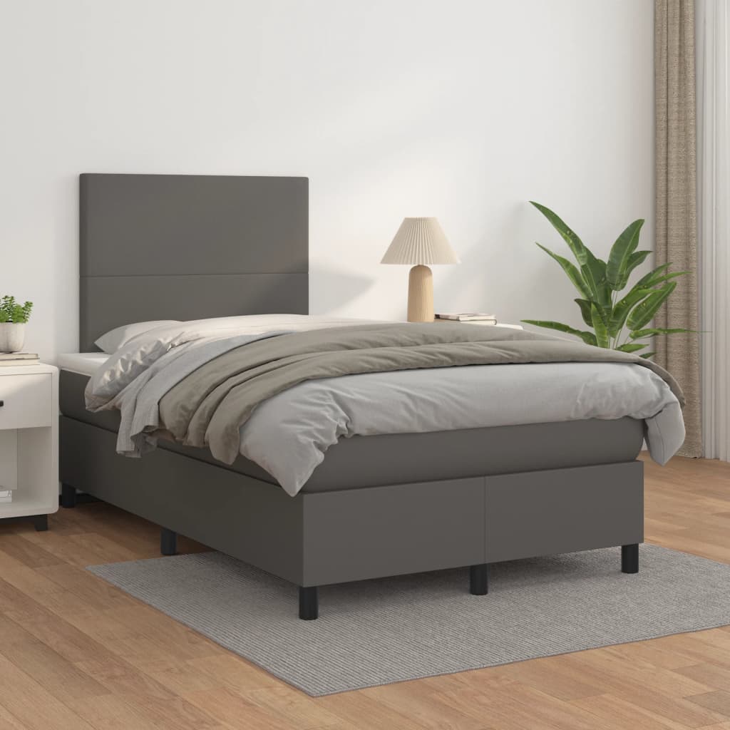 vidaXL Box spring postel s matrací šedá 120x200 cm umělá kůže