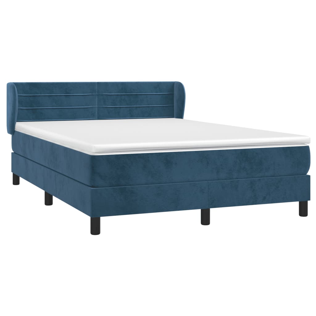 vidaXL Box spring postel s matrací tmavě modrá 140x190 cm samet