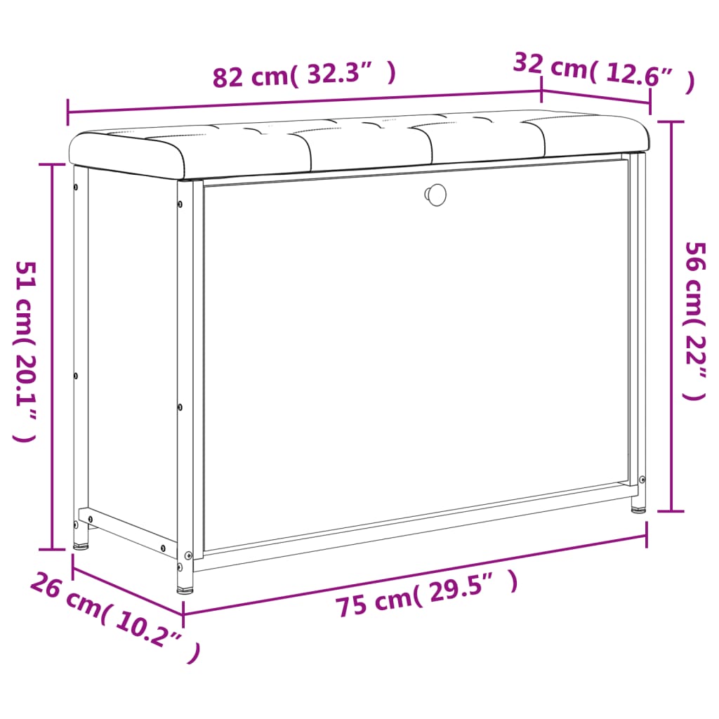 vidaXL Botníková lavice s výklopnou zásuvkou kouřový dub 82x32x56 cm