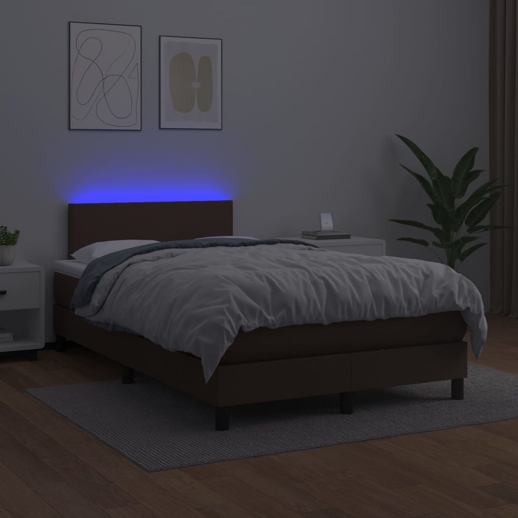 vidaXL Box spring postel s matrací a LED hnědá 120x200 cm umělá kůže