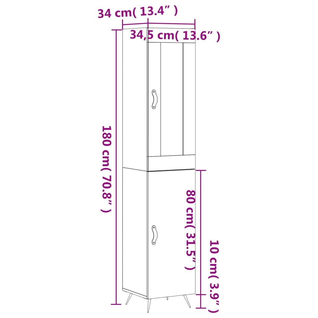 vidaXL Skříň highboard šedá sonoma 34,5 x 34 x 180 cm kompozitní dřevo