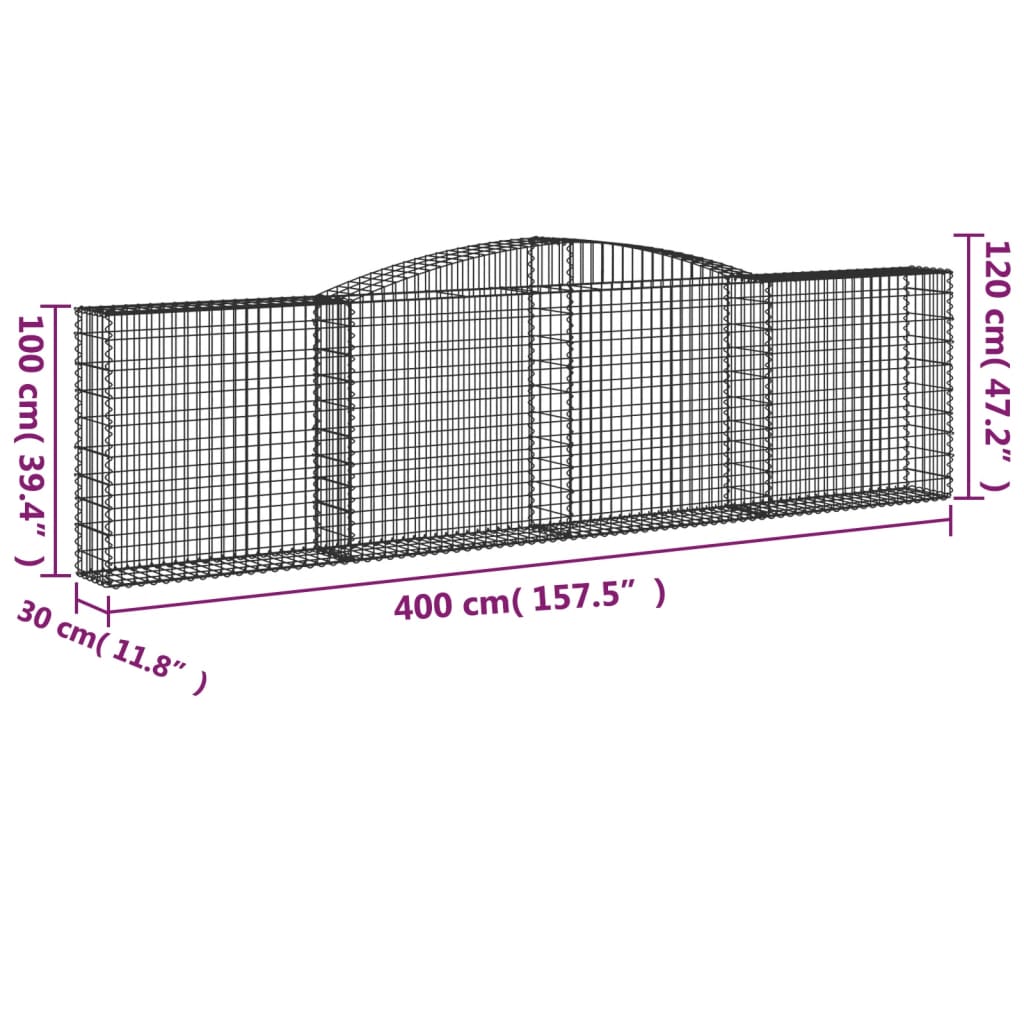 vidaXL Klenuté gabionové koše 6 ks 400x30x100/120cm pozinkované železo