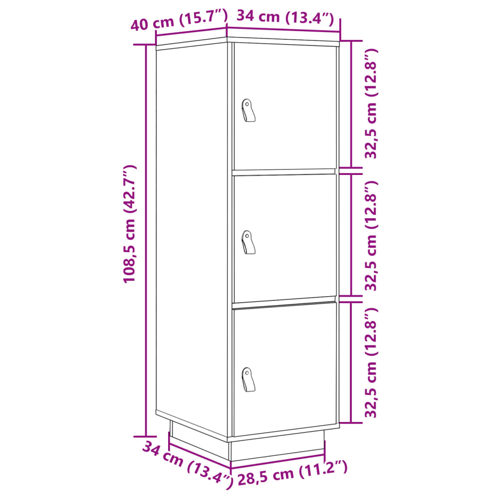 vidaXL Skříň highboard medově hnědá 34x40x108,5 cm masivní borovice