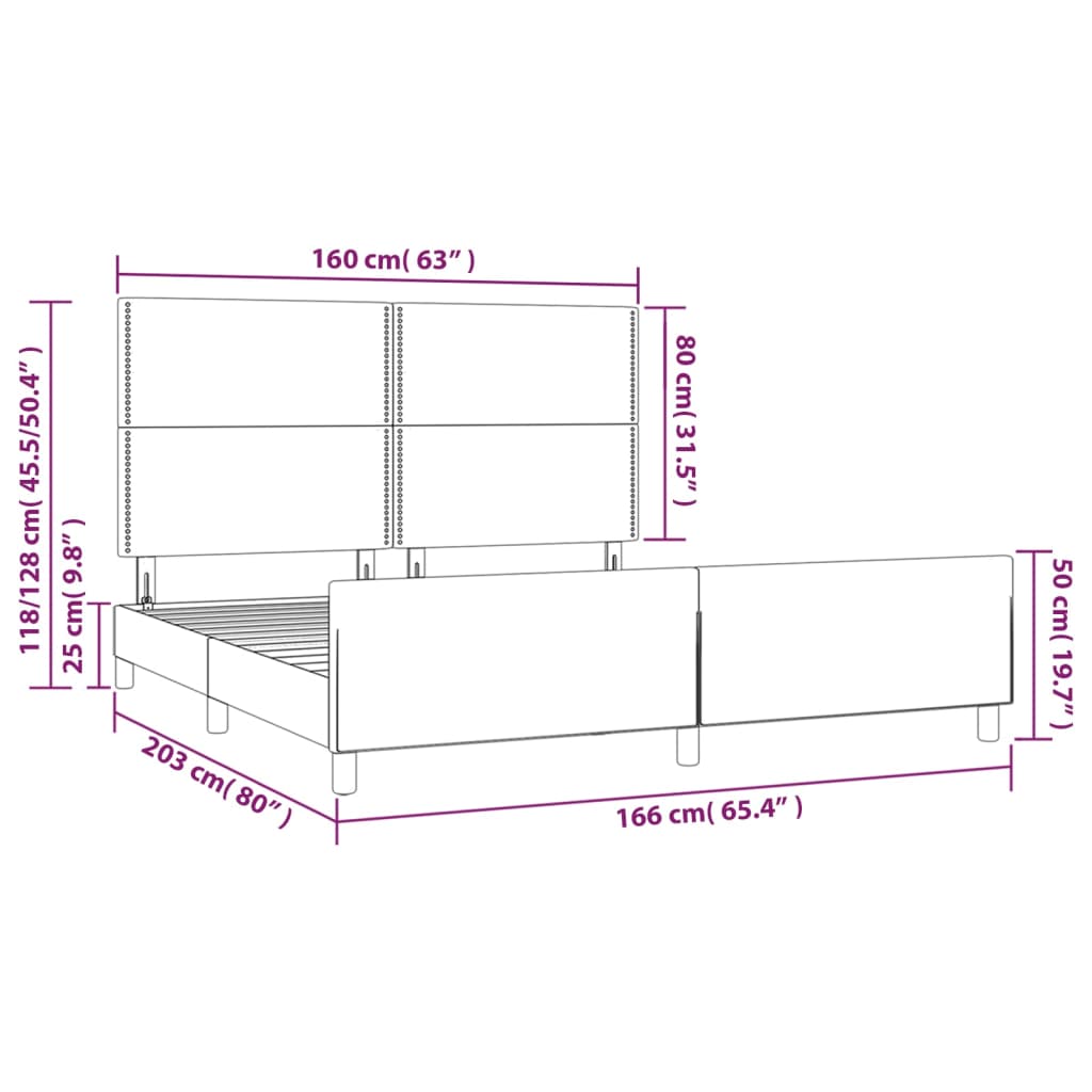 vidaXL Rám postele bez matrace tmavě modrý 160x200 cm samet