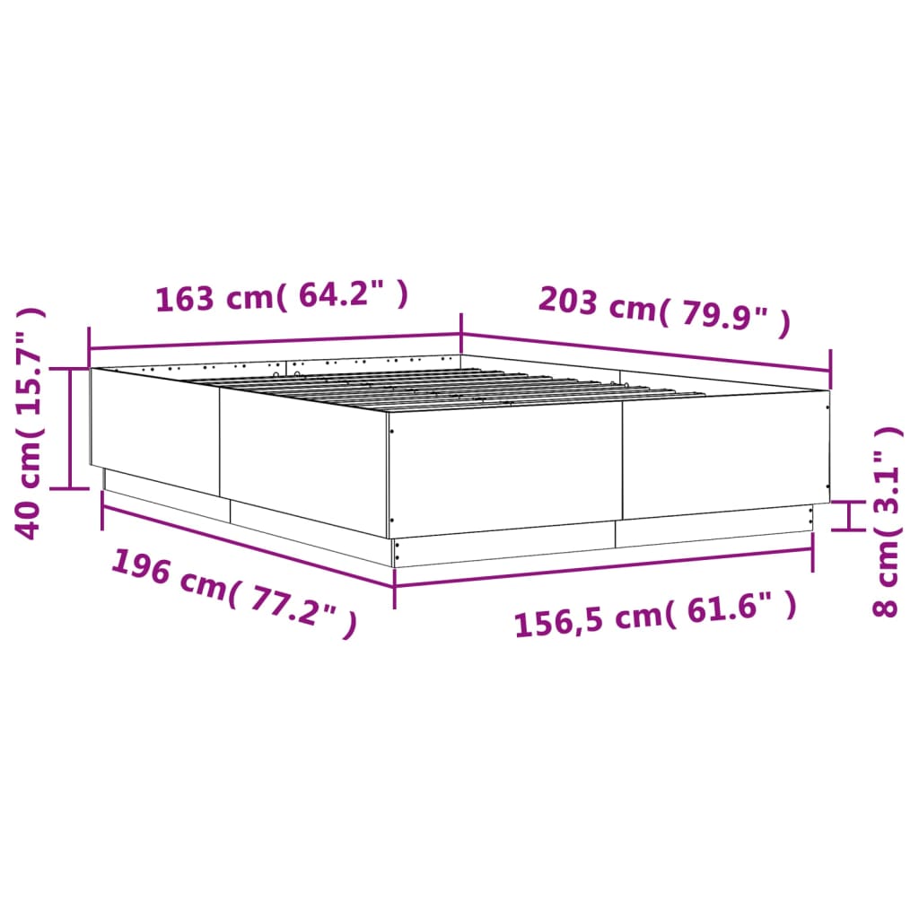 vidaXL Rám postele s LED osvětlením dub sonoma 160 x 200 cm kompozit