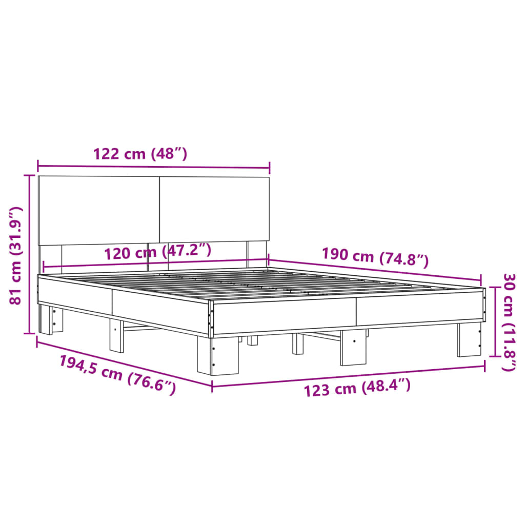 vidaXL Rám postele dub sonoma 120 x 190 cm kompozitní dřevo a kov