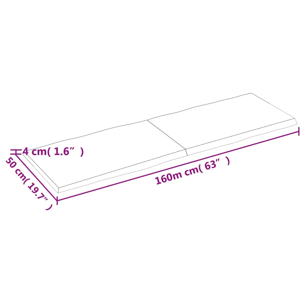 vidaXL Stolní deska hnědá 160x50x(2-4)cm ošetřený dřevo živá hrana