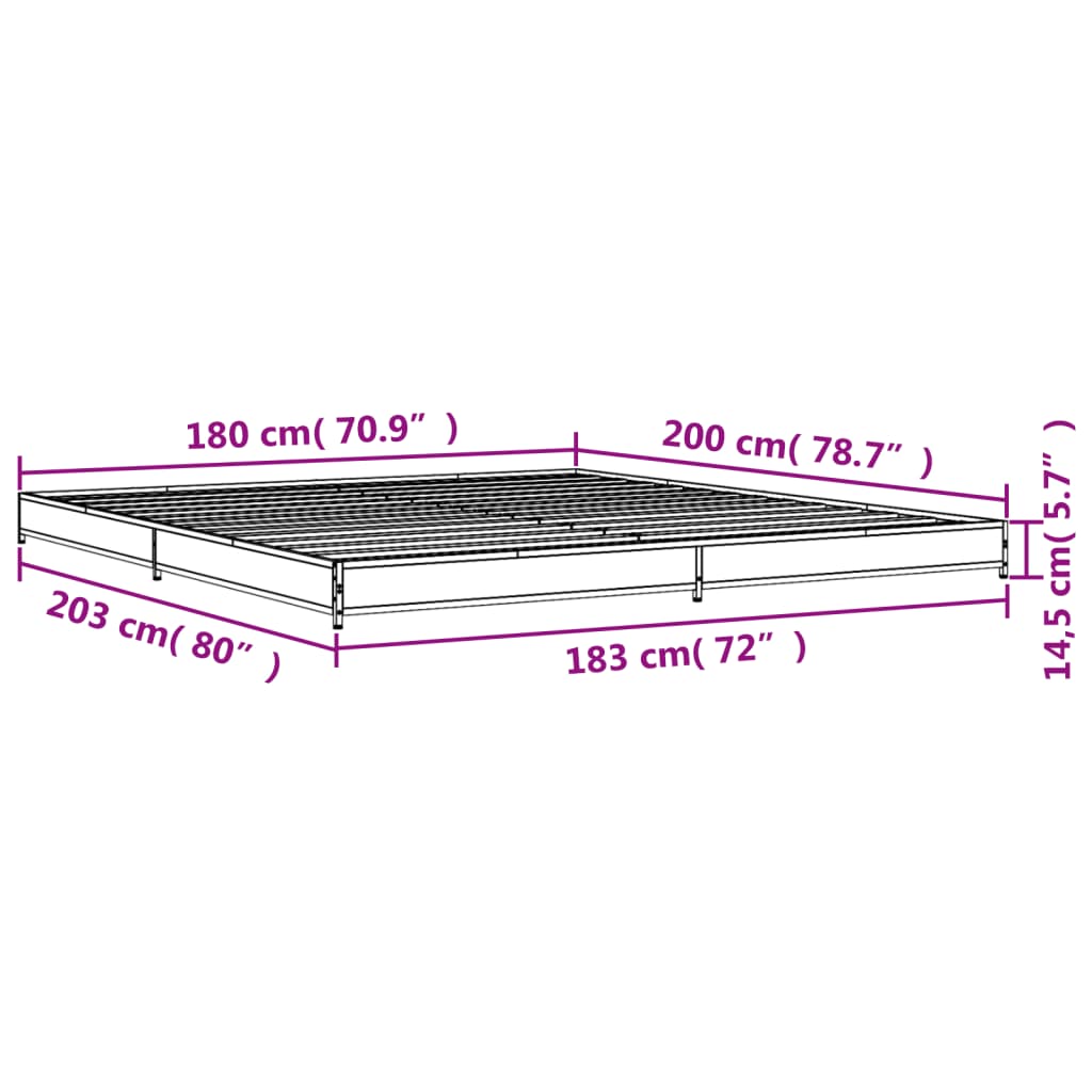 vidaXL Rám postele hnědý dub 180 x 200 cm kompozitní dřevo a kov