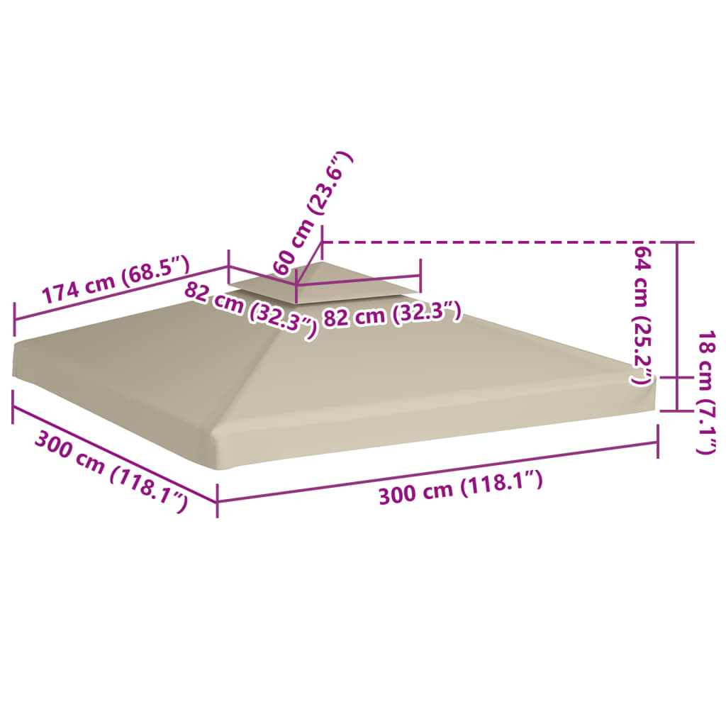 vidaXL Nepromokavá náhradní střecha na altán 310g/m² béžová 3x3m