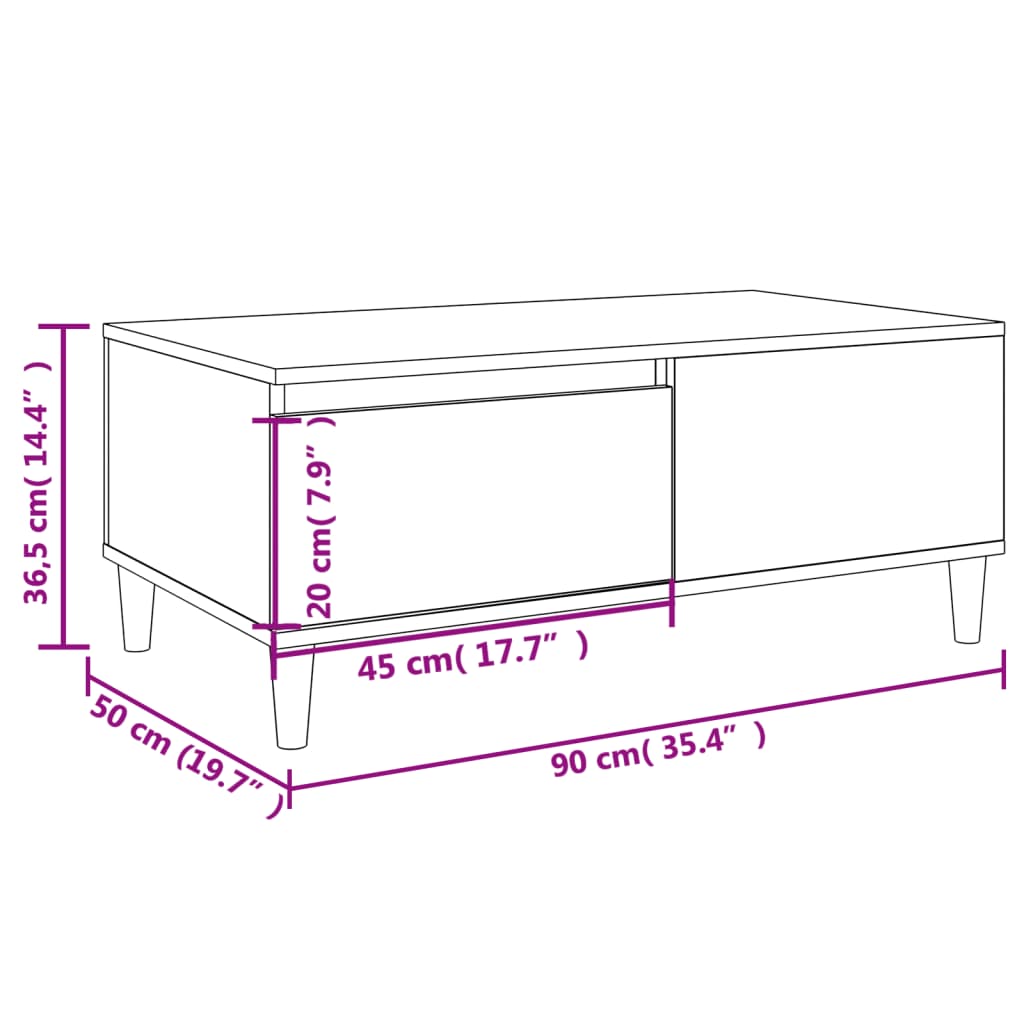 vidaXL Konferenční stolek bílý s leskem 90x50x36,5 cm kompozitní dřevo