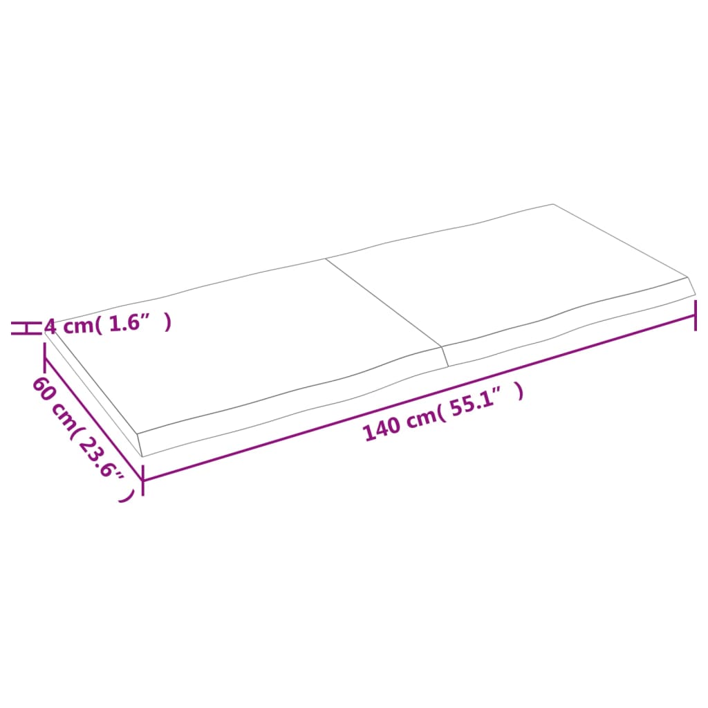 vidaXL Stolní deska hnědá 140x60x(2-4)cm ošetřený dřevo živá hrana