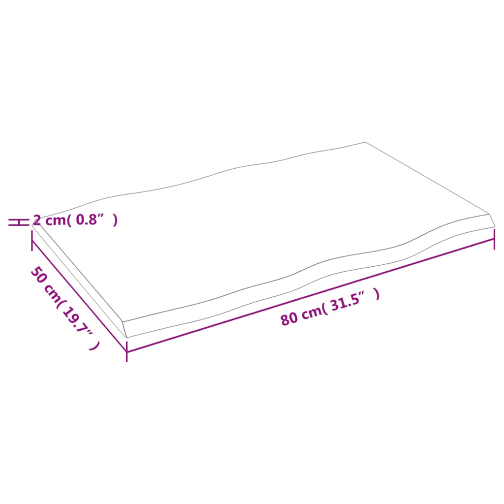 vidaXL Stolní deska 80 x 50 x 2 cm neošetřený masivní dub živá hrana