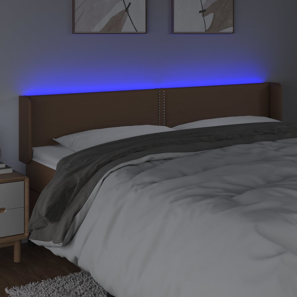 vidaXL Čelo postele s LED hnědé 203 x 16 x 78/88 cm umělá kůže